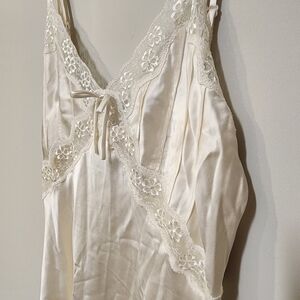 100% Silk Slip Dress|Cami Maxi with Lace Slit|Lace Trim